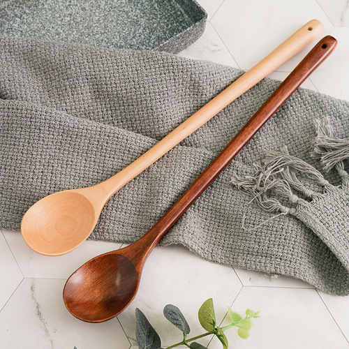 Creative Korean wooden rice spoon, extended soup spoon, coffee spoon, long handle mixing spoon, cooking spoon 33cm wholesale