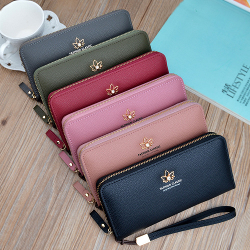 New women's wallet women's long zipper clutch bag women's fashion simple large capacity pebbled pattern wallet mobile phone bag