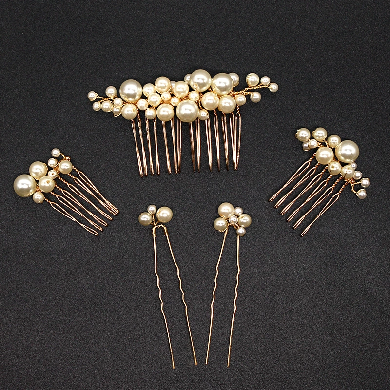 Свадебные аксессуары для волос Wenyi, европейские и американские горячие продажи, большой жемчужный гребень для волос, Шпилька для волос, 5 шт., трансграничная платформа, прямые поставки с фабрики