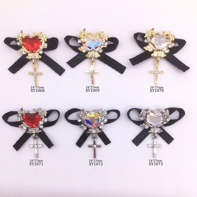 Hot sale nail art Diamond Net popular love bow pendant cross luxury flash diamond nail jewelry nail polish Japanese style