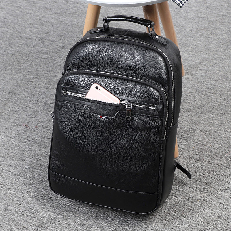 Ba lô nam da bò lớp đầu tiên, ba lô da đựng laptop 14 inch kiểu công sở — Màu đen