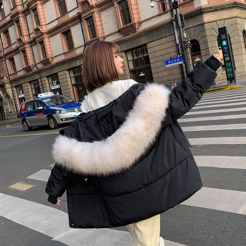 2025 Autumn and Winter New Style down Cotton Jacket for Women, College Style, Student Style, Large Fur Collar, Loose Bf Style Cotton Coat, Ins