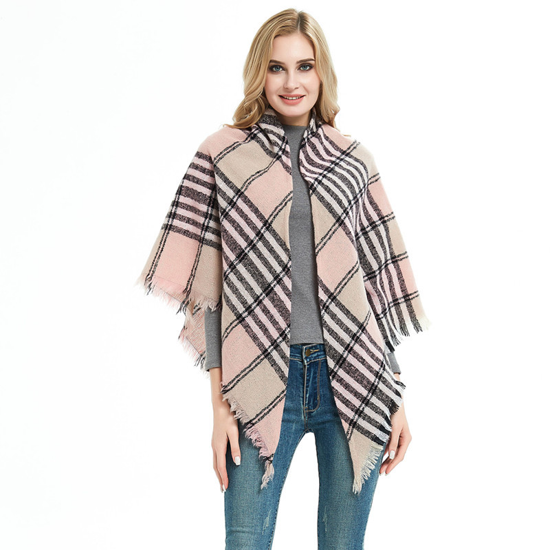 Unisex Polyester bristle check triangle scarf scarf Women's pink biker shawl thin square scarf_voghion.com