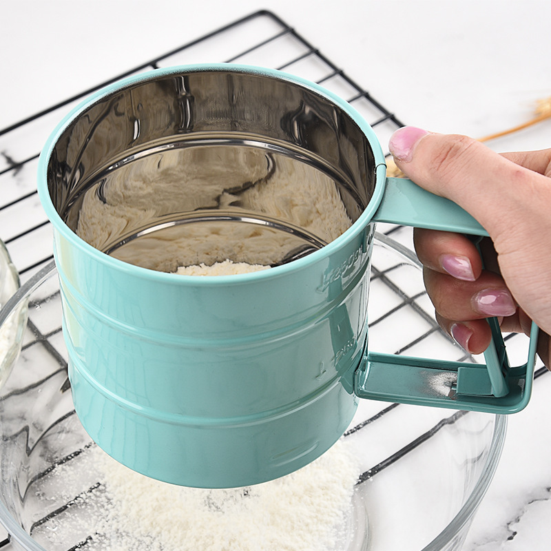 Stainless steel flour sieve baking tool handheld cup semi -automatic…