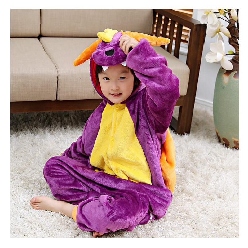 FUENTE Fábrica al por mayor pareja niños de dibujos animados animal de una sola pieza pijamas de franela Otoño e Invierno engrosada dinosaurio cálido