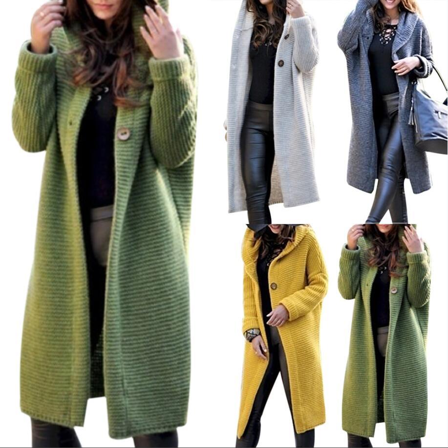 2023 Amazon transfronteriza europea y americana ropa de mujer otoño e invierno nuevo casual botón largo cardigan suéter con capucha abrigo para mujer