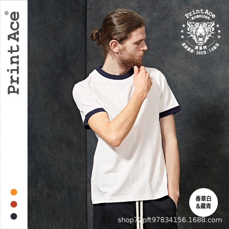 PrintAce Vintage khaki cotton barrel woven super heavy retro RINGER T men's short sleeve 6244