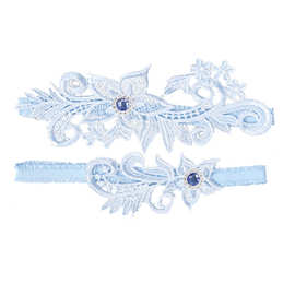 新款新娘袜带 蕾丝水钻蓝色吊袜带 欧美新娘婚礼用品性感腿饰腿环