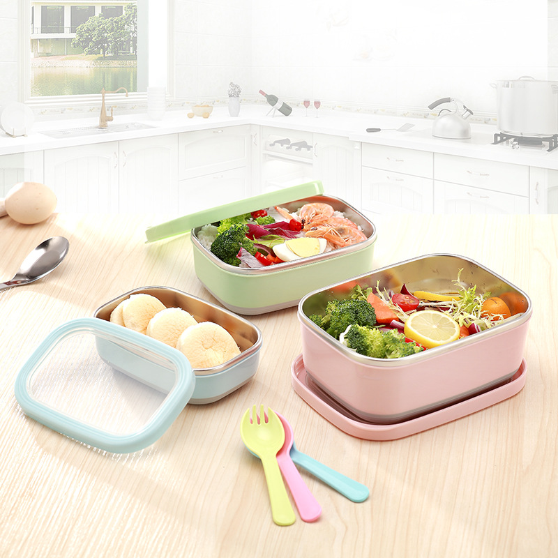 Japanese Stainless Steel Fruit Box Vegetable Lunch Box Fresh-Keeping Box Square Sealed Portable Student Kidsren Baby with Lid