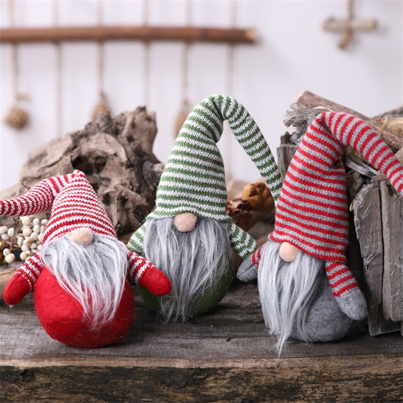 Navidad nuevo sombrero a rayas muñeca sin rostro pequeña muñeca decoración de los niños juguete de peluche creativo estilo europeo y americano