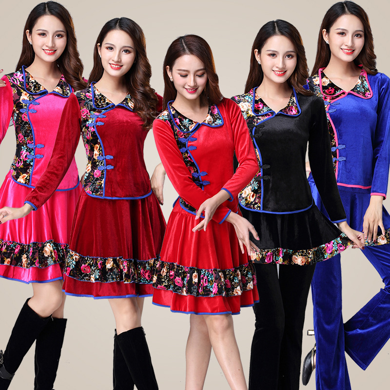 1835 韩国绒 金丝绒套装大码女装舞蹈服团队表演服