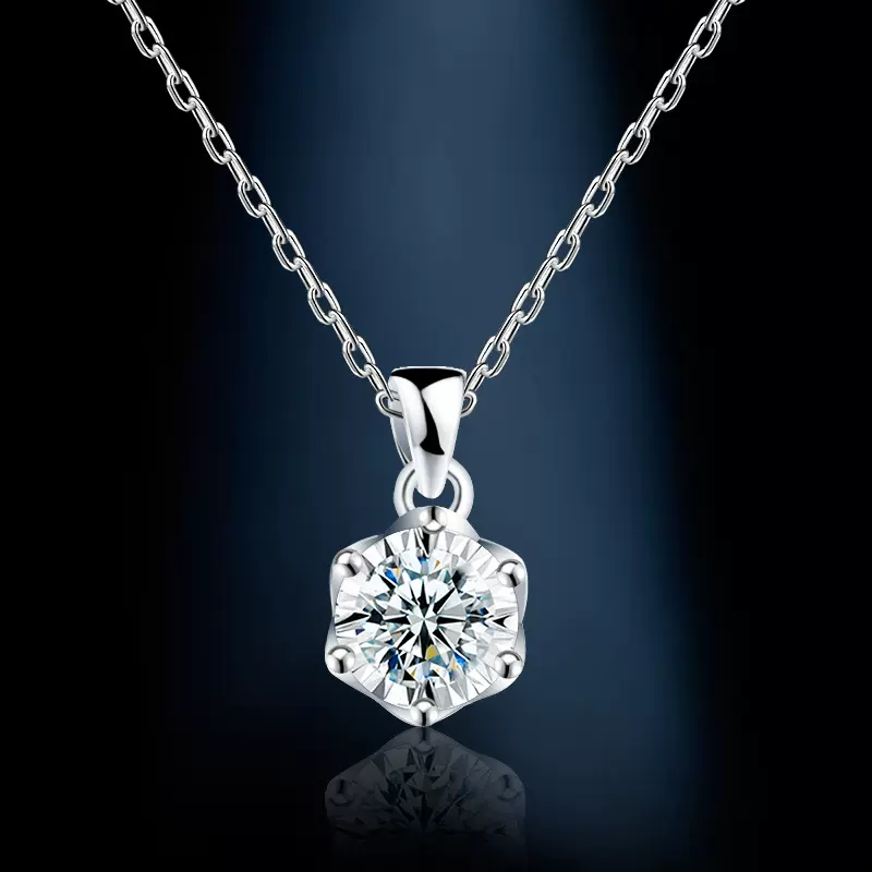 圆形1克拉莫桑钻项链 送女友礼物925纯银锁骨链6爪莫桑石吊坠项饰