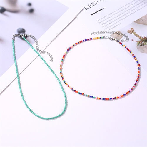 Ethnic Style Fashion Beaded Necklace with Colorful Millet Beads, Summer Beach Lockchain, Bohemian Short Length Choker
