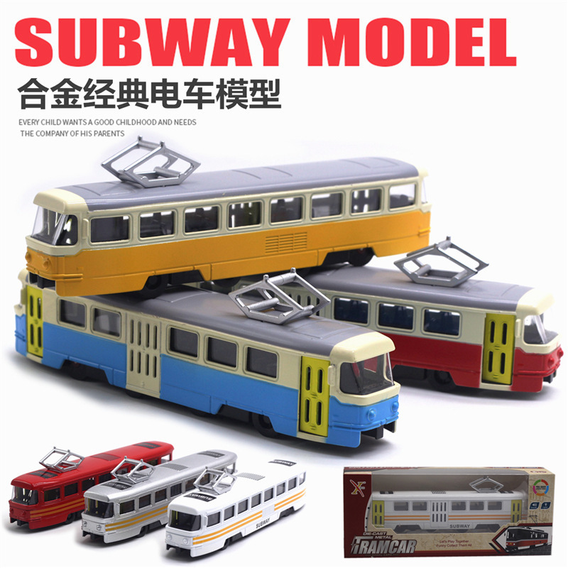 [Boxed] 1:90 Alloy Classic Tram Car Model Lighting and Sound Effects Subway Toy Bus Night Market Wholesale