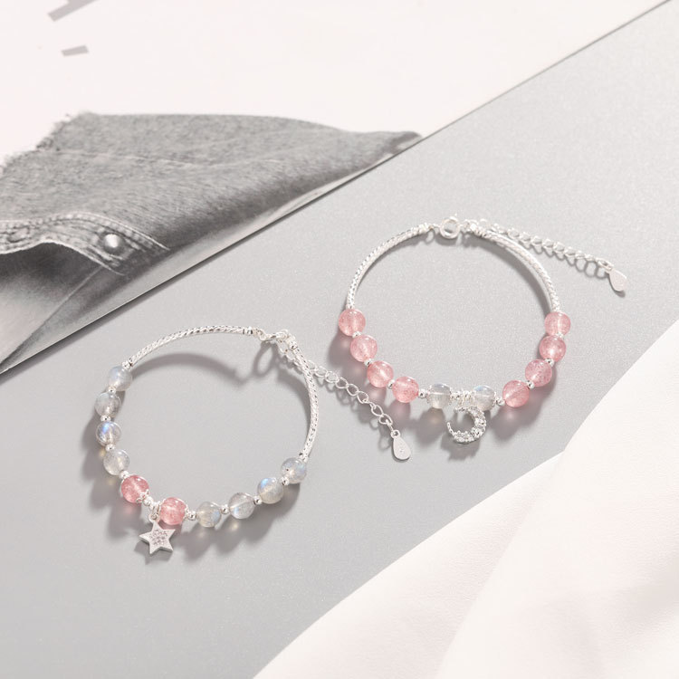 Star Moon Strawberry Crystal Girlfriend Bracelet Female Student Simple Mori Pair of Moonstone Sister Chain