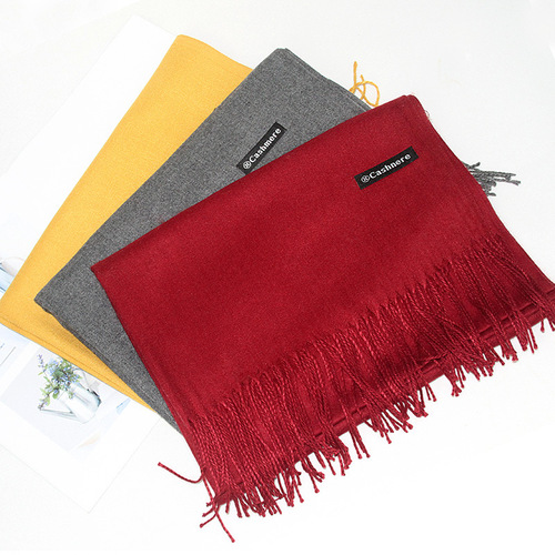 Autumn and winter style imitation cashmere scarf, women's solid color brushed fleece, pure color thickened long scarf, anti-pilling tassel shawl, factory direct sales