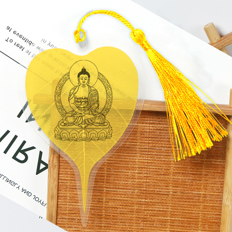 Cultura de la hoja Bodhi Marcadores conmemorativos de venas de hojas Marcadores de hojas de estilo chino clásico creativo Marcadores de metal Sakyamuni