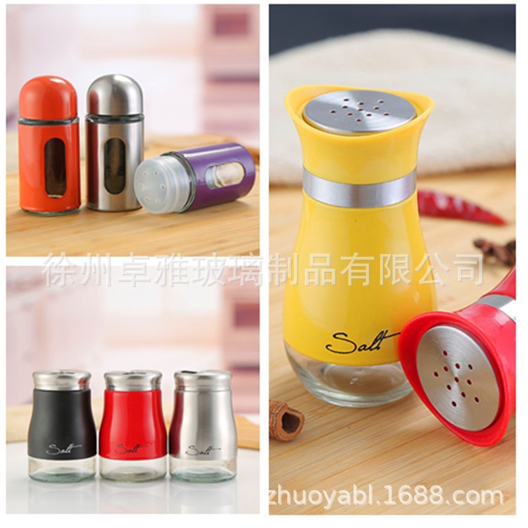 En stock creativo nuevos suministros de cocina botella de condimento de vidrio botella de condimento de acero inoxidable botella de condimento botella de pimienta tarro de condimento