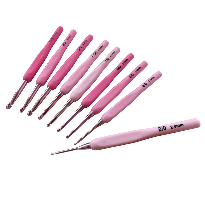 Kit de ganchillo DIY, herramientas de tejer, agujas para suéter, color degradado, mango de plástico suave, juego de ganchos de aluminio, 9 piezas, embalaje de PU, ganchos de ganchillo.