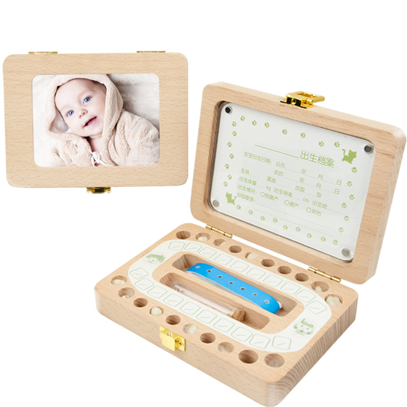 Diente casa transfronteriza niños y niñas pelo fetal caja de dientes de pecho británico japonés pelo fetal diente caja de almacenamiento de madera regalo