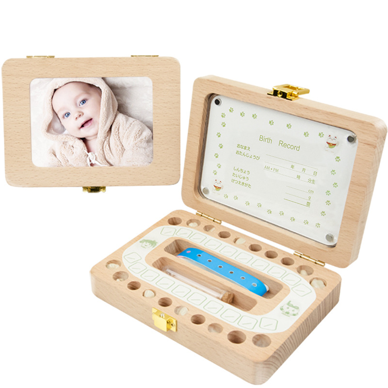Diente casa transfronteriza niños y niñas pelo fetal caja de dientes de pecho británico japonés pelo fetal diente caja de almacenamiento de madera regalo