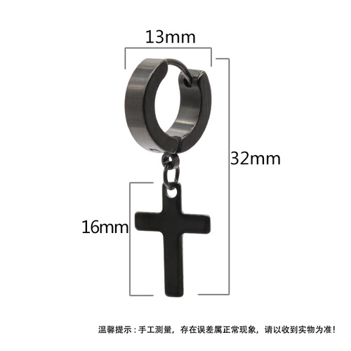 Cross-border hip-hop pendant titanium steel earrings multi-color polished earrings trendy cross pendant circle earrings wholesale