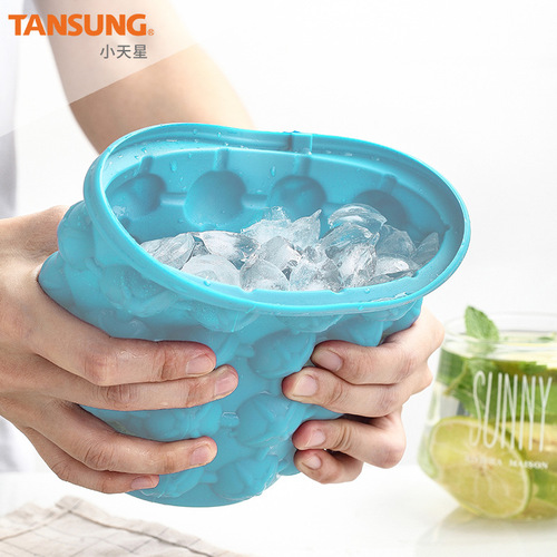 Outdoor round plastic ice bucket with lid, silicone ice bucket, bar double-layer champagne, red wine and beer bucket wholesale