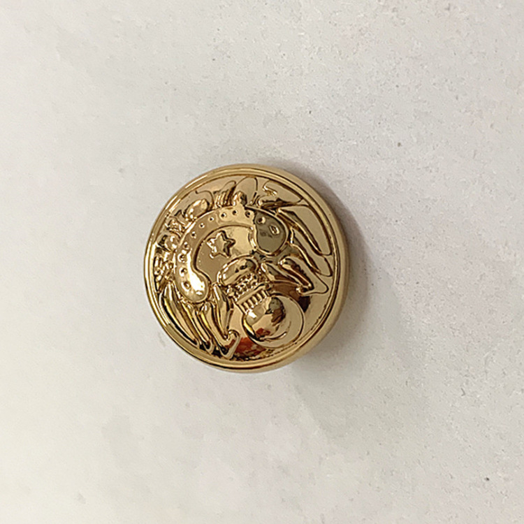 JE111 15MM卜形"五角星"亮金色金属合金针脚钮时尚大衣扣风衣纽扣