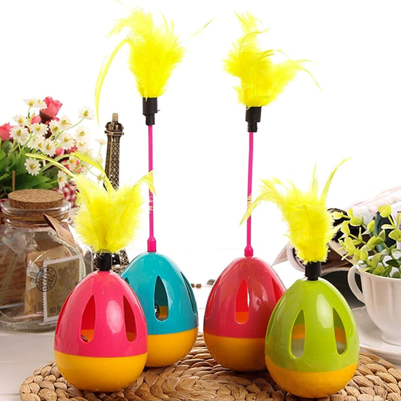 Popular vaso de plumas para gatos con campana para aliviar el aburrimiento, comida lenta, juguete para gatos, gatos domésticos