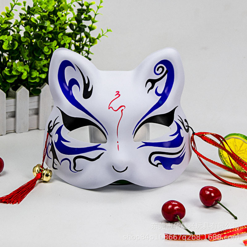 Pintado a mano blanco flor de cerezo gato negro zorro Halloween estilo japonés máscara oro rosa vestido de fiesta máscara