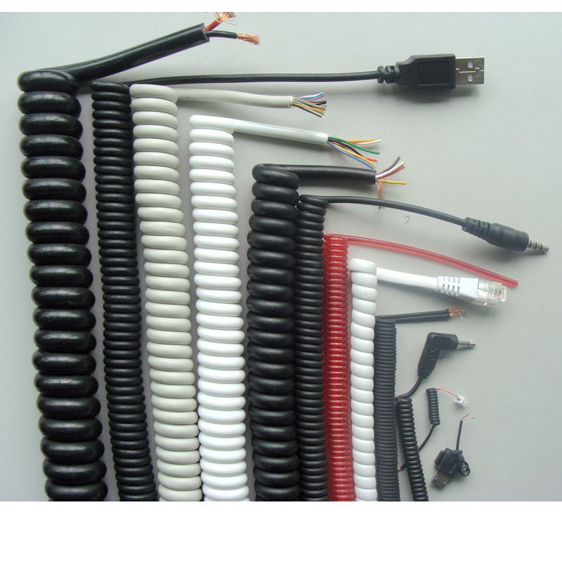 2芯PU弹簧线伸缩弹力螺旋卷线阳具耳机按摩椅器扫描仪电源连接线