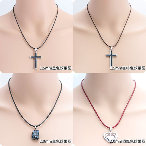 Korean wax rope necklace cord lobster claw clasp black wax thread leather cord pendant cord handmade DIY jewelry accessory hanger cord