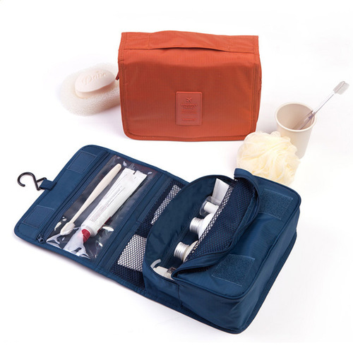 Travel wash kit bag, hanging foldable storage bag with hook, toothbrush and cosmetic storage bag