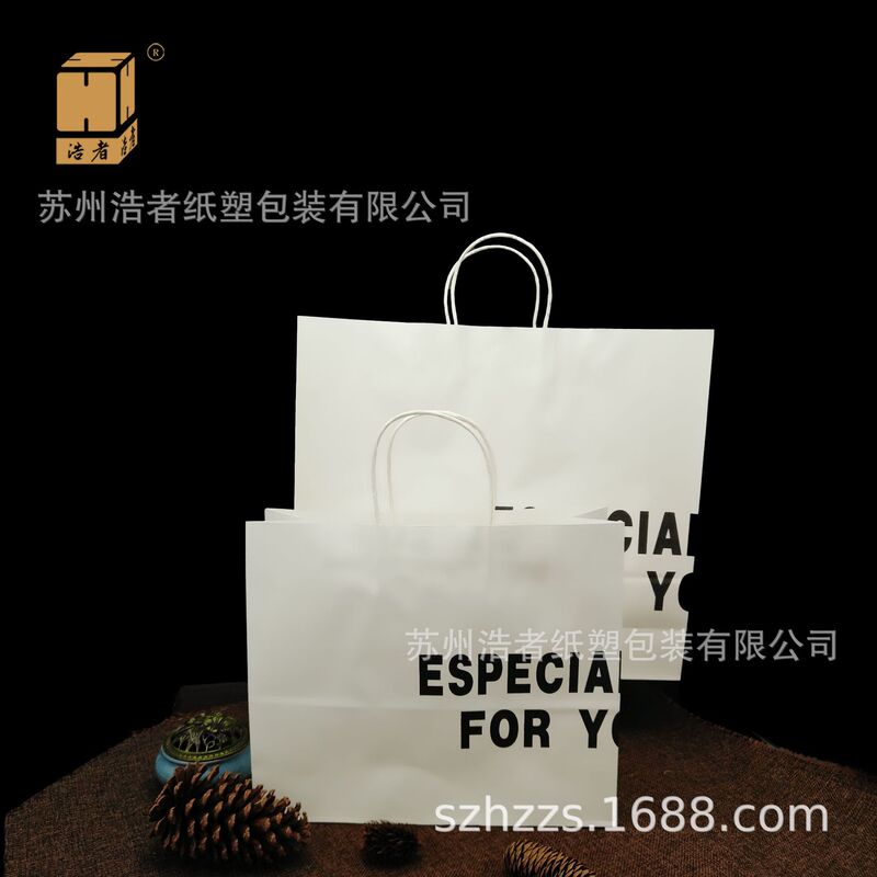 Suzhou Haozhe white leather tote shopping bag spring and winter clothing packaging bag Portable Paper Bag tote bag printing
