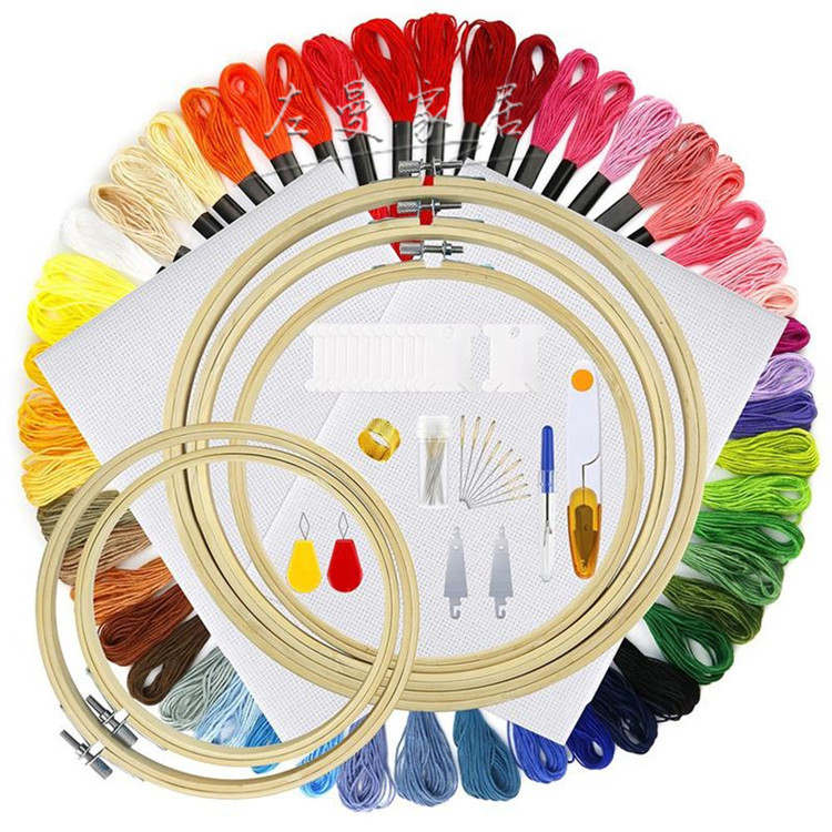@5 bamboo embroidery hoops + 100 color threads