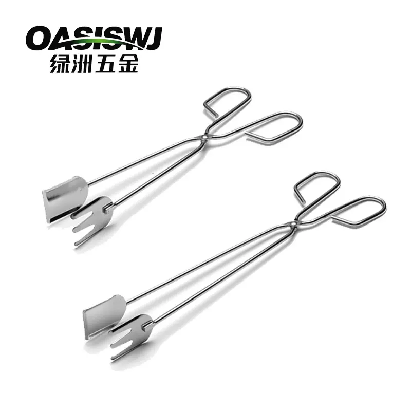 OASISWJ食品夹铁镀铬不锈钢线剪刀式炭夹12把一套不锈钢夹子