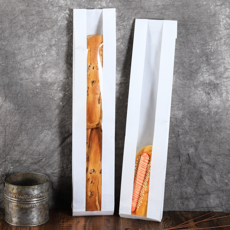 现货供应可降解小麦法棍长棍面包袋淋膜开窗防油烘焙食品包装纸袋