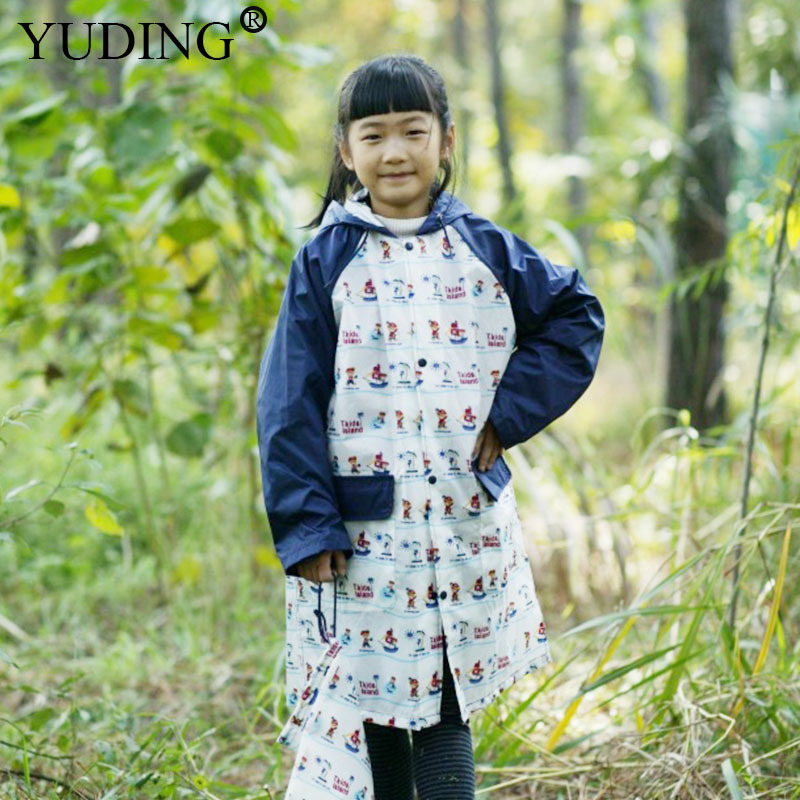 Children's Hooded Raincoat Outdoor Student Waterproof Backpack Raincoat Nylon Coated Pu Full-Print Raincoat
