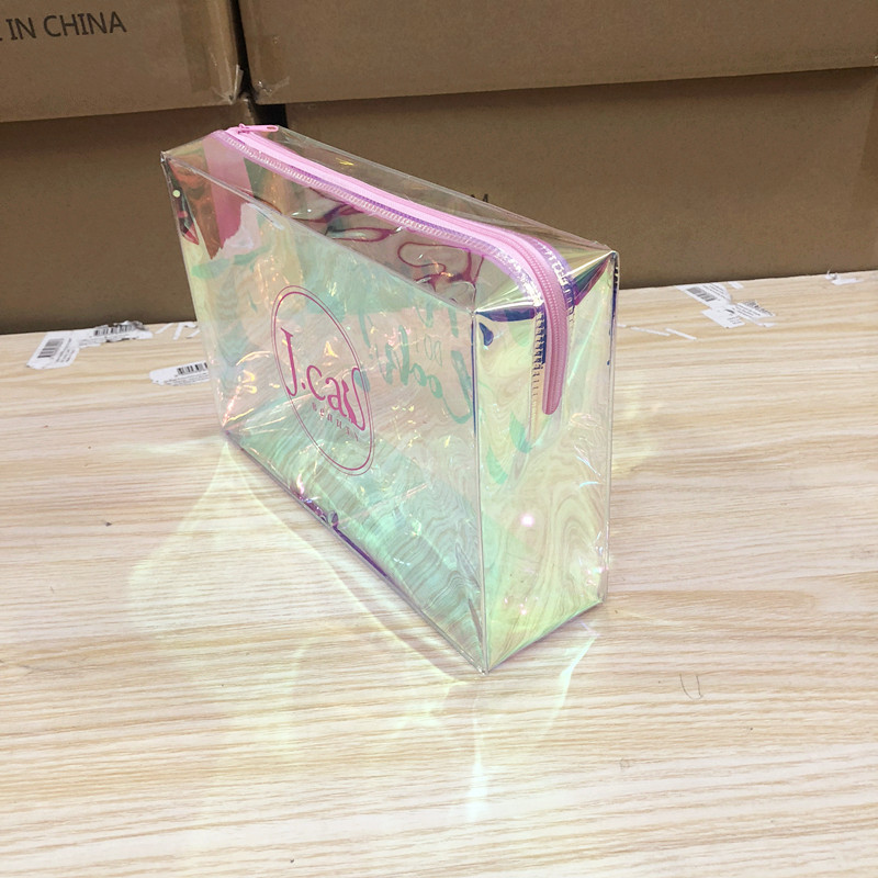 炫彩色镭射pvc化妆品袋幻彩tpu拉链袋可印logo旅行收纳整理包装袋
