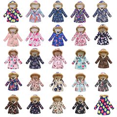 Children's Cotton Padded Coat for Autumn/Winter, Unisex, Fashion Print Cartoon Style, Long-Sleeve, Hooded Padded Jacket