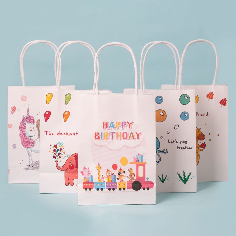 in stock children's cartoon unicorn candy bag gift bag birthday kraft paper bag cosmetic hand bag baking