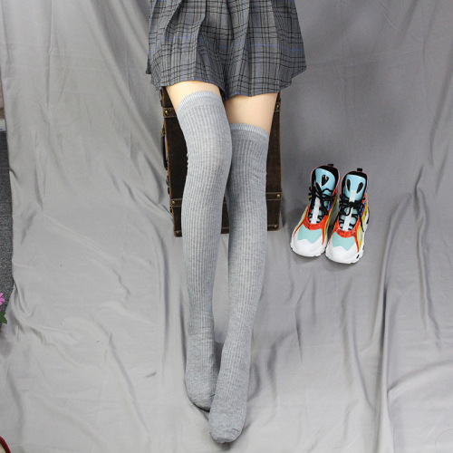 Spring and Autumn New European and American Pile Socks Knitted Socks Women's Extra Long Over-the-Knee Socks Vertical Strips Japanese High-Leg Mid-Leg Boot Socks