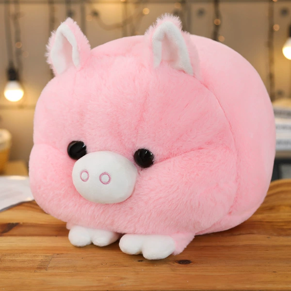 Pink lying pig and rabbit hair