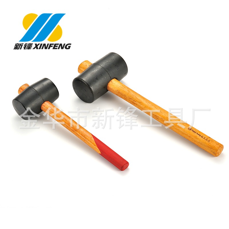 厂家供应黑色橡胶安装锤 橡皮锤子 榔头修理锤木柄超出锤头 圆头