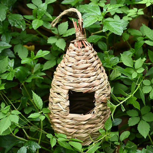 Temu hand-woven hummingbird house creative bird nest hibiscus grass simulated birdhouse garden hanging decoration