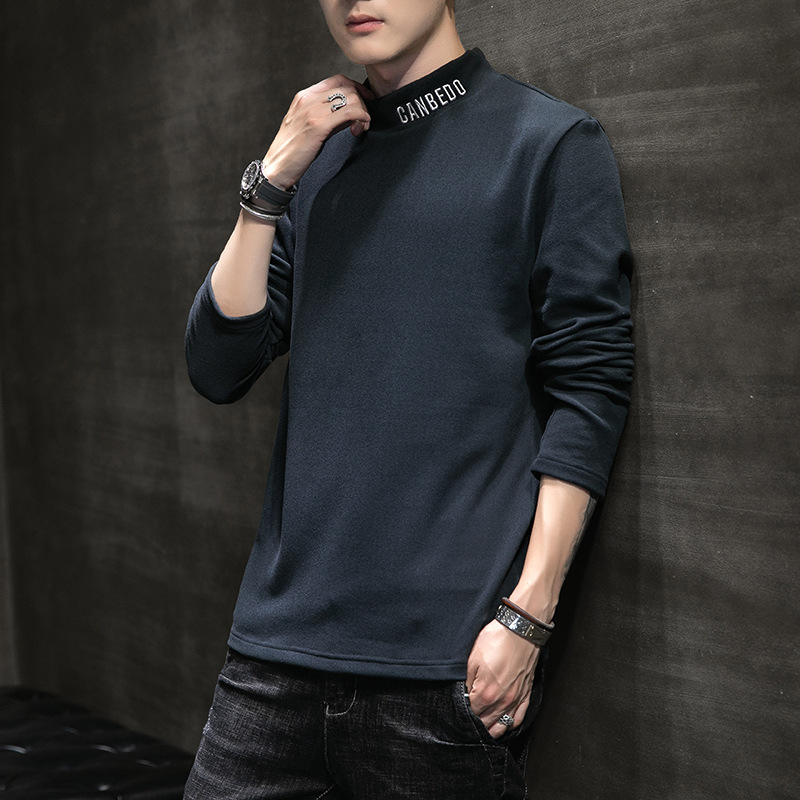 Otoño e invierno camiseta de manga larga para hombre 2024 nueva marca de moda estilo coreano de terciopelo camisa de fondo suelta ropa superior ropa juvenil para hombre