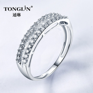Tonglin's Hot-Selling 18K Gold Inlaid with Natural Diamonds 50-Point Women's Ring European and American Row of Diamond Rings Starting from One Piece