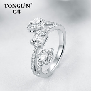 Ladder t Square Women's Diamond Ring Water Drop Diamond 18K Gold Set Diamond Wedding Ring Jewelry 14K Gold Ring Cross-Border Hot Sale