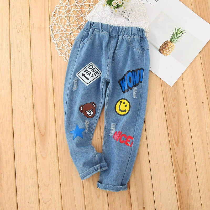 [童装男童休闲裤春秋季女童学生牛仔单裤Celana jeans anak -anak]