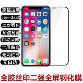 适用苹果12 XR XS MAX二强丝印iPhone6 7 8P全屏手机高清玻璃膜11